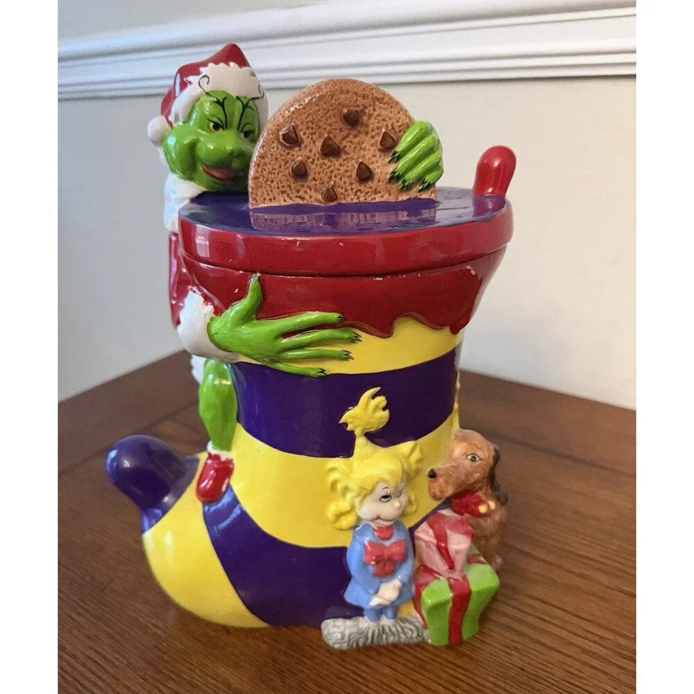 Dr. Seuss Grinch Christmas Cookie Jar Whoville Cindy Lou Who Max Dog Canister